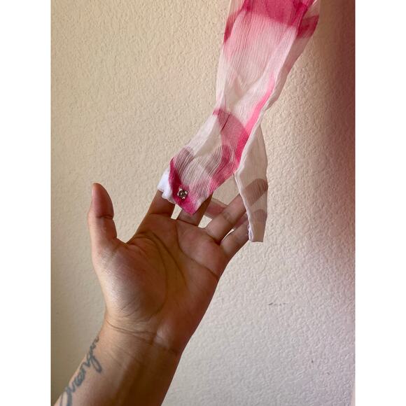 Vintage 60s/70s chiffon long maxi gown pink floral with sheer sleeves small - Picture 6 of 8